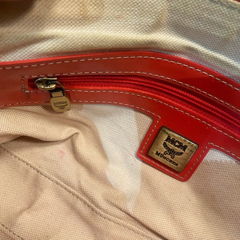 MCM Orange Leather Clutch with Chain Strap